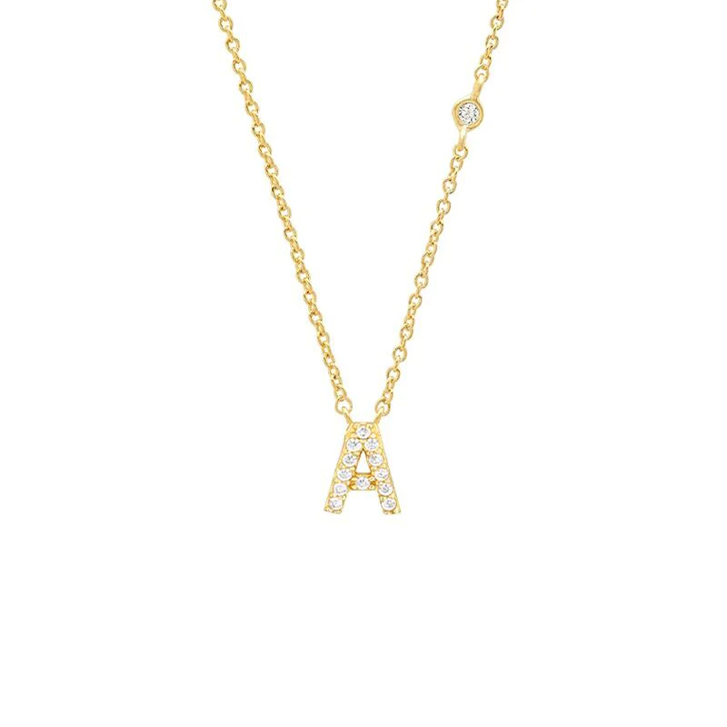 INITIAL ZIRCON NECKLACE-S925 SILVER SOLID